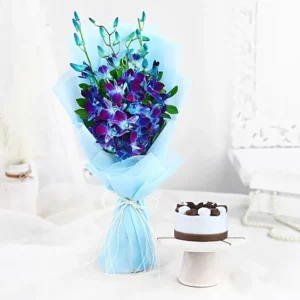 Blue Orchid Bliss with Mini Cake
