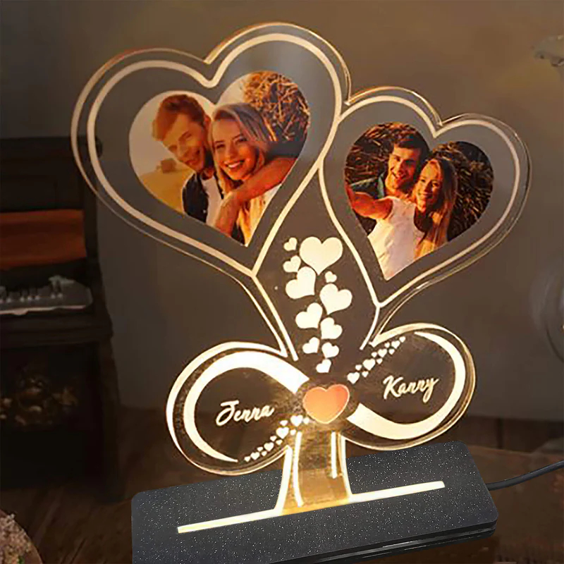 Double Heart LED Lamp with Custom Photos
