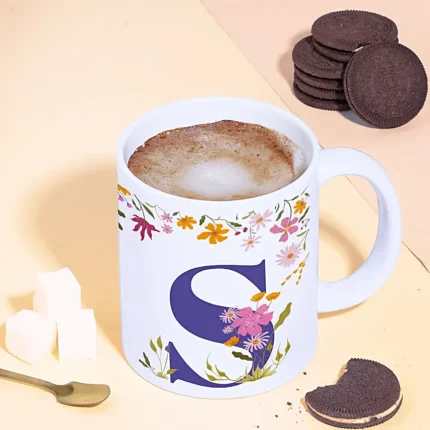 Initial Bloom Ceramic Mug