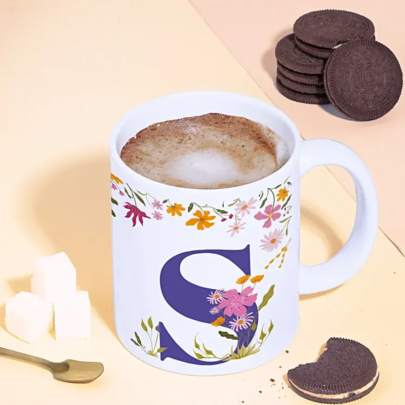 Initial Bloom Ceramic Mug