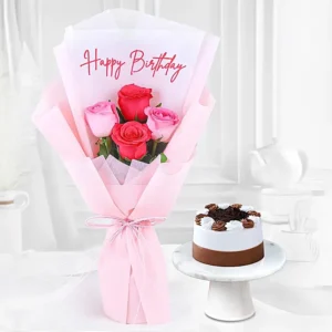 Pink Glow Roses & Black Forest Cake