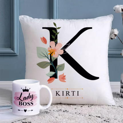 Personalized Lady Boss Cushion & Mug Set